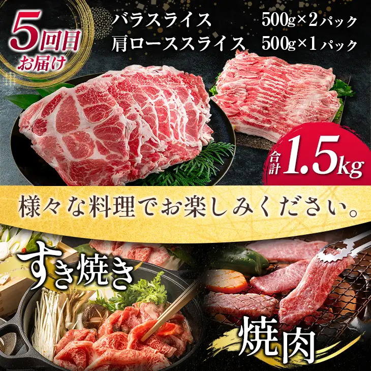 数量限定 5か月 お楽しみ 隔月 定期便 豚肉 大満足 セット 総重量7.5kg ポーク 国産 宮崎県産 しゃぶしゃぶ スライス 焼肉 大容量 豚ロース 豚肩ロース 豚バラ 豚しゃぶ 食品 おかず おつまみ お弁当 食べ比べ 詰め合わせ BBQ おすすめ 日南市 送料無料_JG2-23