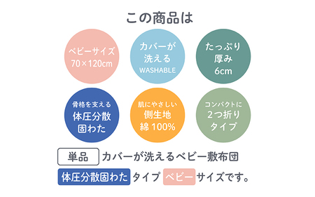 綿100%生地 へたりにくい体圧分散敷布団 70×120cm