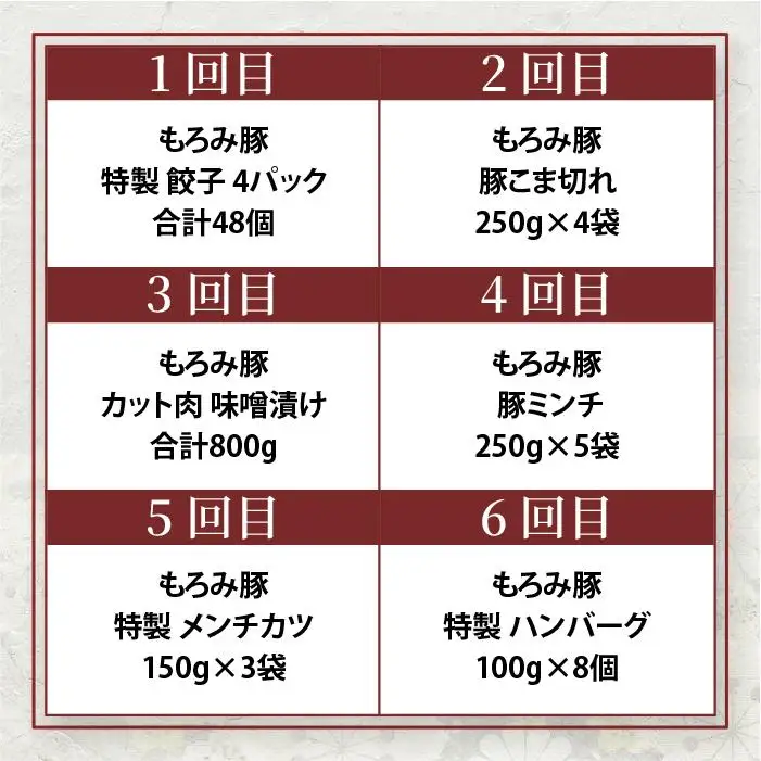 【6回定期便】もろみ豚 バラエティ定期便  AH-22-1