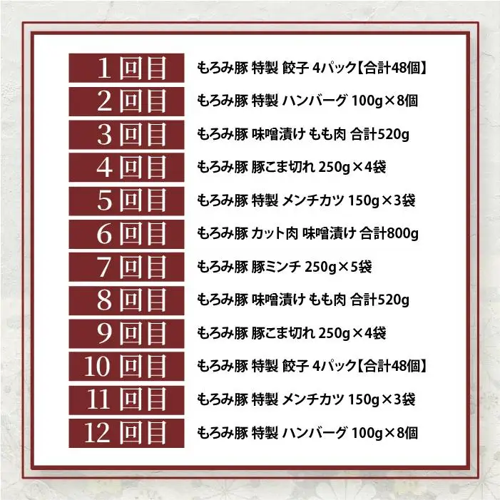 【12回定期便】もろみ豚 バラエティ定期便 AH-23-1