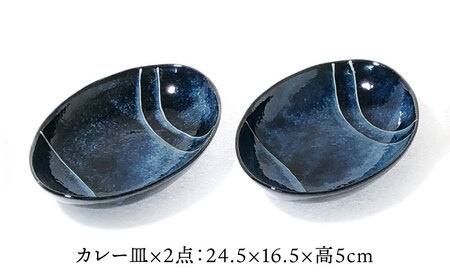 【美濃焼】青の時代 カレー皿 2点 セット【山正各務陶器】535107 食器 プレート 皿 鉢 ボウル カレー皿 パスタ皿 青 ブルー ネイビー ギフト 送料無料[MFW006]