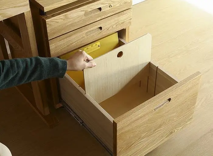 大川家具 ファイン 110cm デスクセット(デスク本体、本立、ワゴン) ブラックアッシュ(タモ) 野中木工所