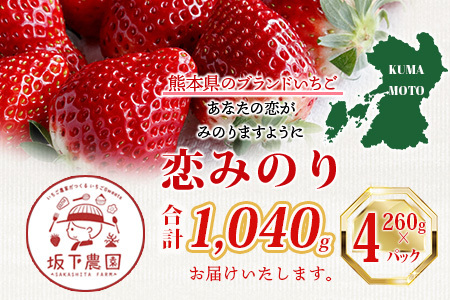【先行予約】熊本県産いちご 恋みのり 約260g×4パック産地直送 国産 新鮮 フレッシュ 果物 苺 イチゴ フルーツ 103-0004