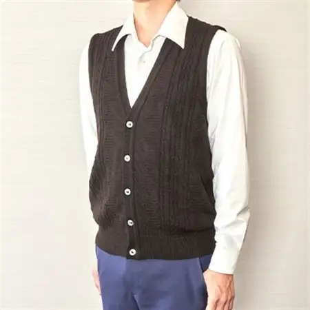 模様有 メンズニット オープンベスト クロ M寸 15150_装飾品・工芸品 男性・メンズ 洋服 _【1219750】