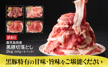 1781 【 訳あり 】鹿児島県産 黒豚 切り落し 2kg（ 500g × 4パック ） KN054-007 肉 豚肉