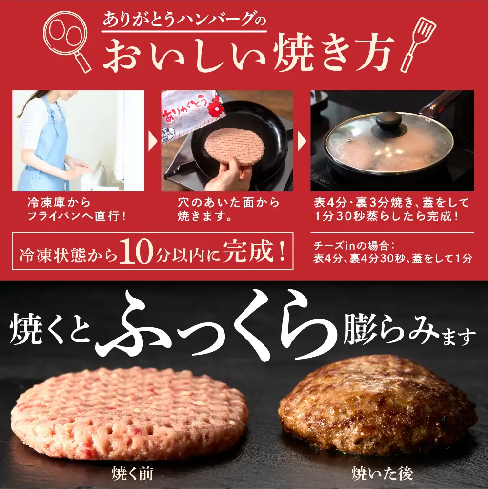 【冷凍のまま焼ける・北海道産牛100％】北海道産ありがとうハンバーグ 90g 18 個 ハンバーグ 