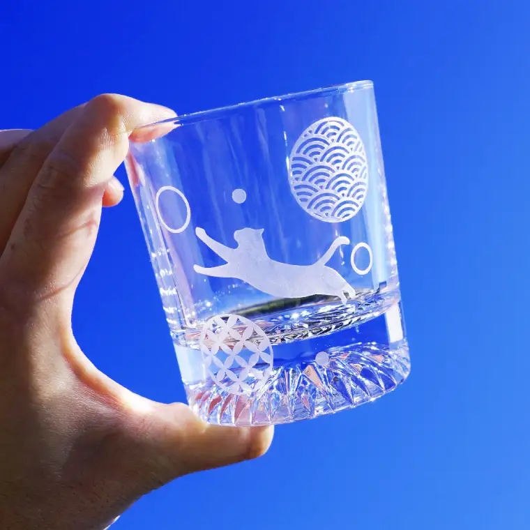 和柄　猫　ロックグラス（HW-5）