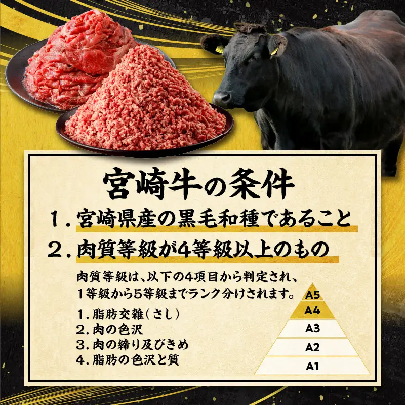 宮崎牛 普段使い定期便 全3回 切り落とし ミンチ 牛すじ