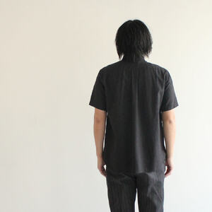 播州織メンズシャツ【WASHI】ボタンダウン 半袖【TIW_169（ブラック）】Lサイズ「THE INDUSTRY WORKS」（1着）46-4