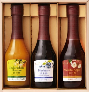 オークスハート 飲む酢 デザートビネガー250ml 3本セット フルーツビネガー 果実酢 ブルーベリー シークヮーサーと八朔 信州りんご 詰合せ 内堀醸造