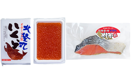 北隆丸自慢のいくら醤油漬け200g・鮭切身3尾の親子セット オホーツク枝幸産【 いくら イクラ 鮭 サケ サーモン 鮭卵 魚卵 魚貝 魚介 加工食品 北海道 オホーツク 枝幸 】