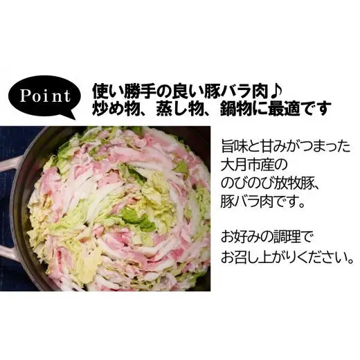 【希少豚】大月のびのび放牧豚【バラ肉スライス】900g (300g×3)