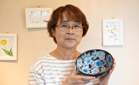 【陶器】バラ文鉢