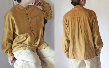 草木染 gauze shirt 柑子色（こうじいろ）Mサイズ ガーゼシャツ / シャツ 大人 洋服 ファッション ギフト 贈答 プレゼント / 大村市 / いすといすと～天然染料染物店～ISTIST[ACZW015]