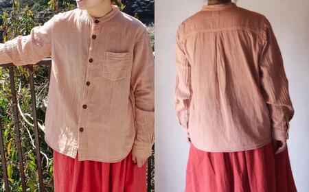 草木染 gauze shirt 桜鼠色（さくらねずいろ）Mサイズ ガーゼシャツ / シャツ 大人 洋服 ファッション ギフト 贈答 プレゼント / 大村市 / いすといすと～天然染料染物店～ISTIST[ACZW019]