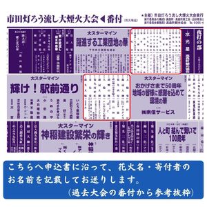【南信州高森町】市田灯ろう流し大煙火大会　5号玉の花火打上げ・寄附者名入り花火番付