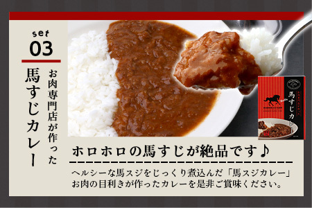馬刺し燻製 2種 ＆ 馬すじ・くまもとあか牛 2種のカレーセット【 あか牛 カレー 馬肉 カレー くんせい 燻製 総菜 惣菜 おつまみ 非常食 アウトドア BBQ 】100-0007