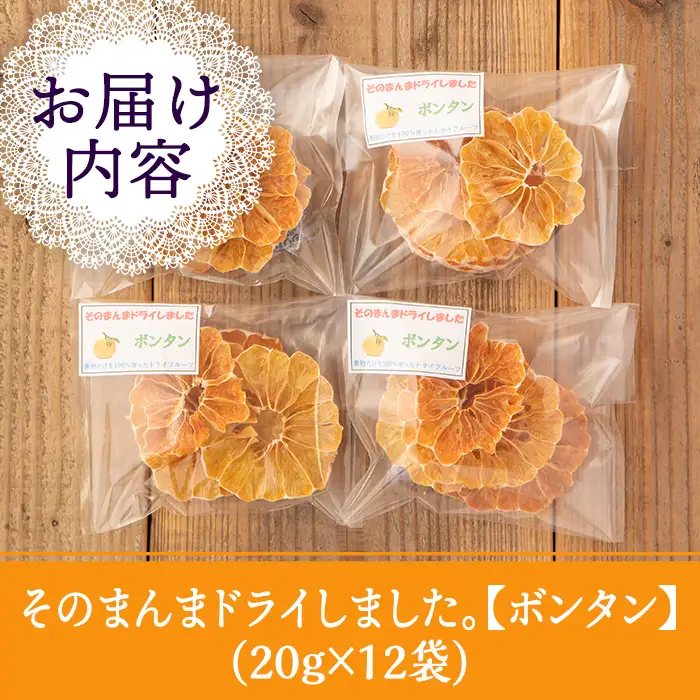 isa570 《数量限定》ドライフルーツボンタン「そのまんまドライしました。」(計12袋・各20g) ドライフルーツ ボンタン 砂糖不使用 小分け 手づくり ギフト 加工食品 果物 フルーツ ハンドメイド ギフト【薩摩美食倶楽部】