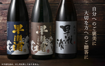 入手困難【早瀬浦】純米大吟醸 1800ml × 1本 ＆ 大吟醸 1800ml × 2本 ＆ 純米酒 1800ml × 1本 セット【飲み比べ 日本酒 地酒 福井 美浜 早瀬 フルーティ 男酒 硬水 ミネラル 希少 ご褒美 家飲み 就職祝い 転職祝い ハレの日 敬老の日 プレゼント】 [m16-l001]