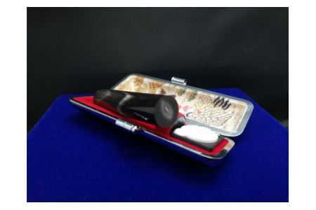 E448染め無し天然黒水牛印鑑　２本セット女性向け(15.0mm×60.0mm・12.0mm×60.0mm)牛モミケース・別珍ケース付き