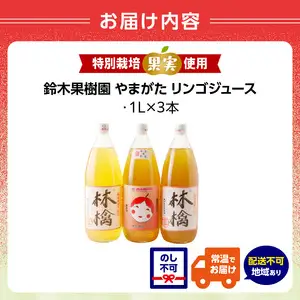 【鈴木果樹園】 やまがた リンゴジュース1L×3本　特別栽培果実使用【配送不可：沖縄・離島】 025-020