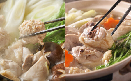 【博多名物】九州産ハーブ鶏水炊き＆国産牛もつ鍋(醤油味) 食べ比べセット 各2人前 鍋 2種 岡垣町