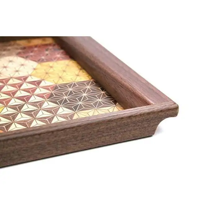 寄木袖付き長角盆　亀甲（大）［工芸品工芸品］