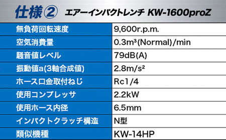 エアーインパクトレンチ KW-1600proZ 