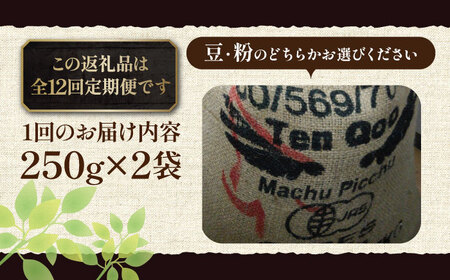 【全12回定期便】ペルー コーヒー 中煎り 250g×2[VAS211]珈琲 コーヒー 有機
