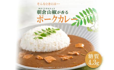 【ふるさと納税】 朝倉山椒が香る 三田ポークカレー  (180g 4食セット) 低糖質 低カロリー 和風レトルトカレー 健康志向 常温長期保存 保存食 防災 災害備蓄 数量限定 訳あり 送料無料 兵庫県 三田市 [3d28bae630000]