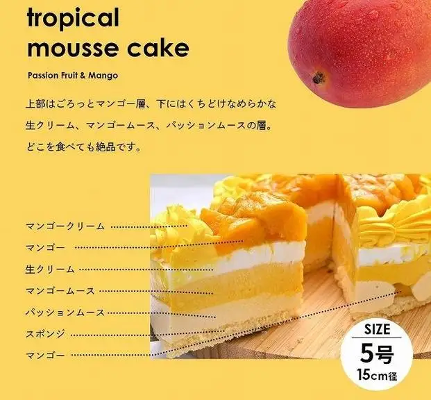【福岡市】トロピカルムースケーキ(パッションフルーツ&マンゴー) 5号 15cm径 ストロベリーフィールズ | 菓子 おかし 食品 人気 おすすめ 送料無料