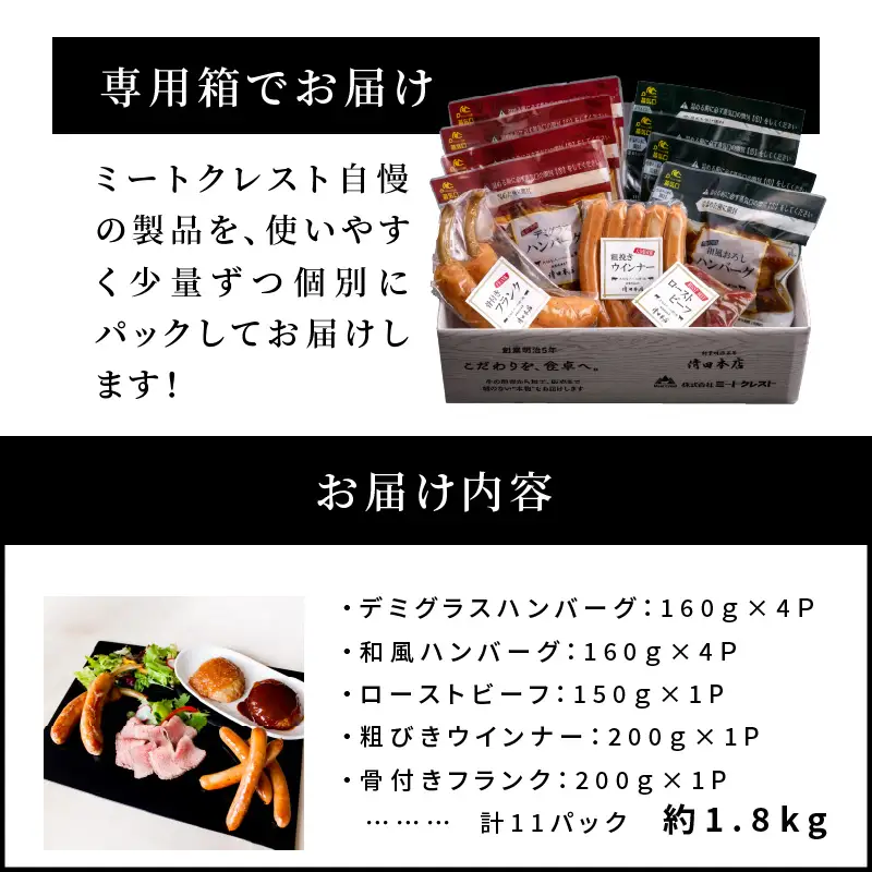 【父の日ギフト】 ミートクレスト厳選 バラエティ5種詰め合わせ 約1.8kg ≪6月21日お届け≫ A05063-C