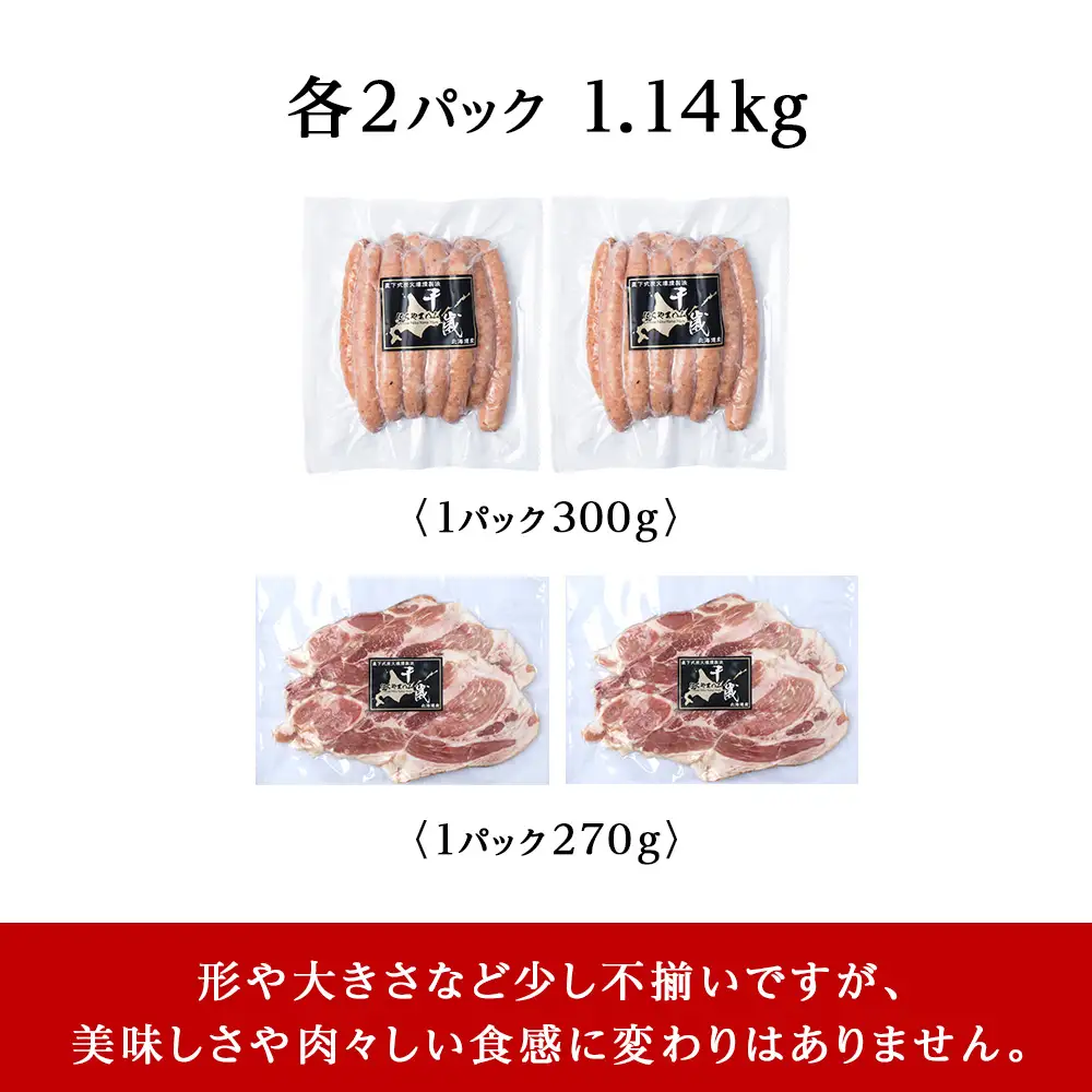 北海道産 不揃い あらびき ウィンナー ・ベーコン スライス 食べ比べ セット 各2袋 計4袋 ≪ 肉の山本 ≫