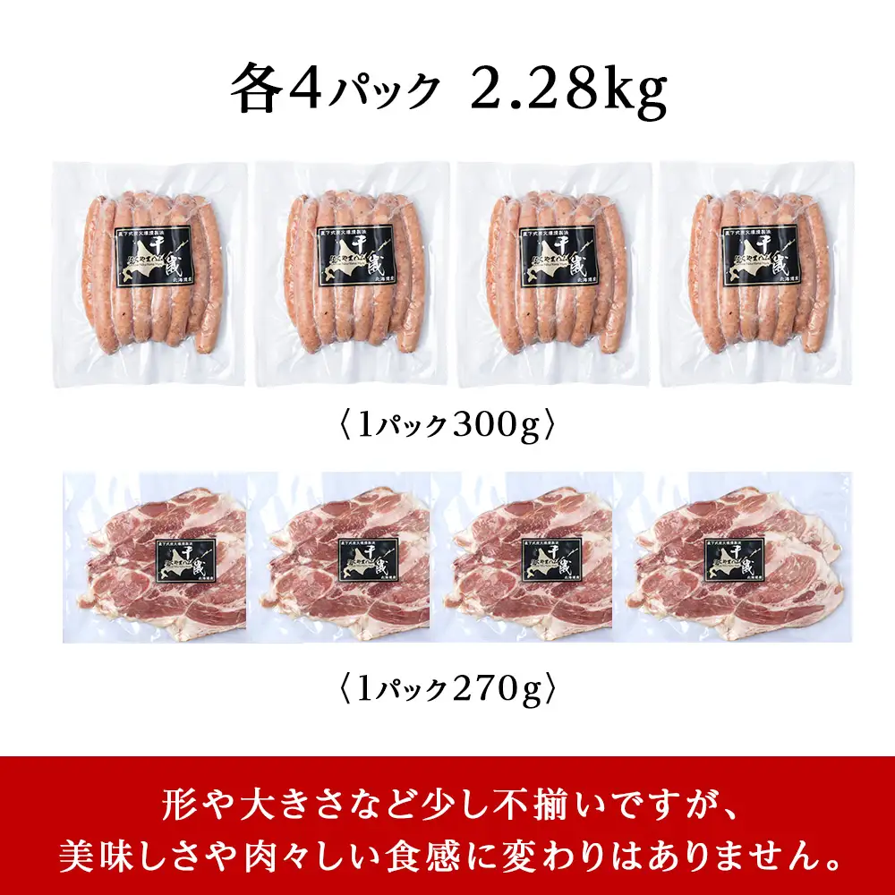 北海道産 不揃い あらびき ウィンナー ・ベーコン スライス 食べ比べ セット 各4袋 計8袋 ≪ 肉の山本 ≫