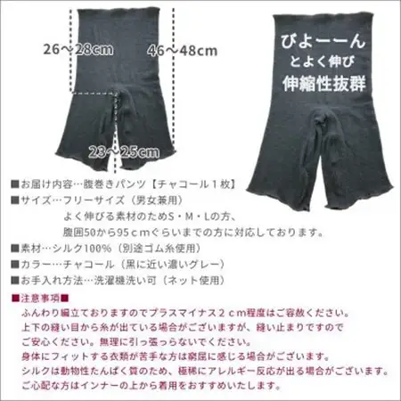 シルク100%腹巻きパンツ【チャコール1枚】_装飾品・工芸品  服飾小物 _【1490114】