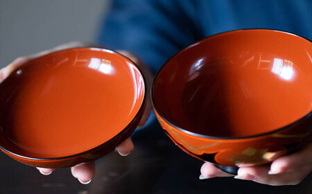【伝統工芸品】【秀衡塗】「煮物椀（雲紋・黒内古代朱）」5客【ocy915-koda-kum-5A】