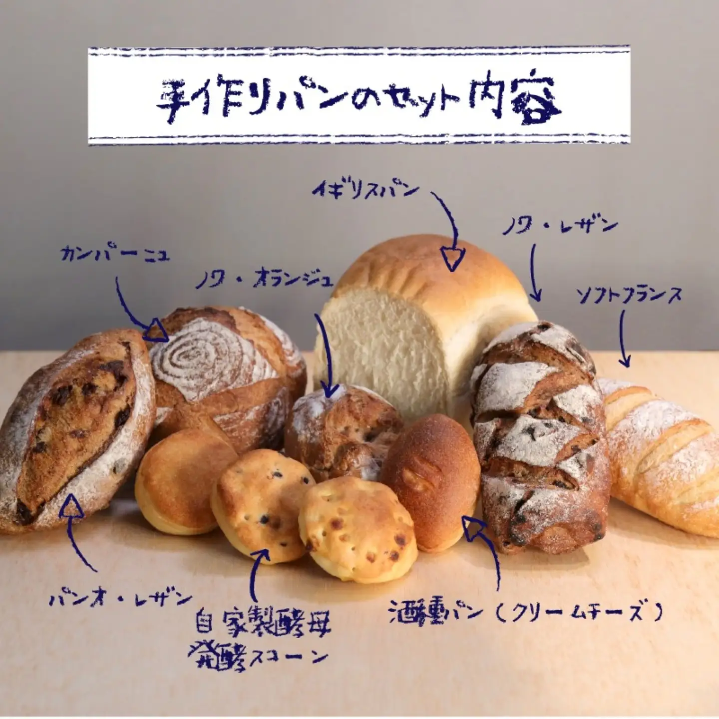 自家製酵母のパンセットⅡ（10種類11個、食パン5枚切り）　パンパンパンパン