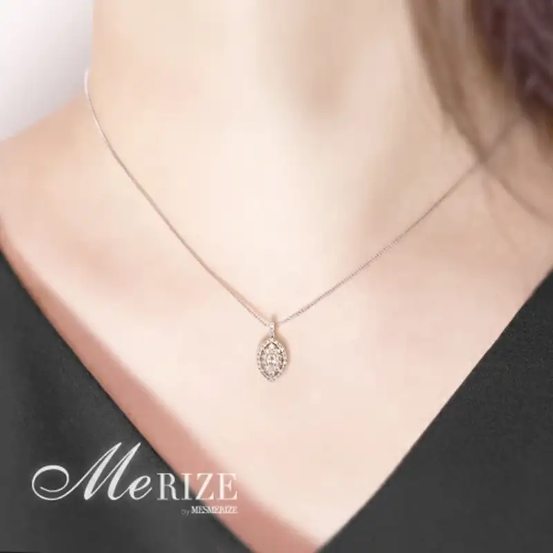 ネックレス 天然 ダイヤモンド 0.5ct 大粒 マーキスカット パヴェ ペンダント SIクラス n-160【K18WG】（KRP）N6-1413