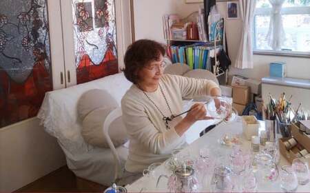 【絵付け手描き】マグカップ 「小菊と雪の結晶」 筒井啓子作 1個
