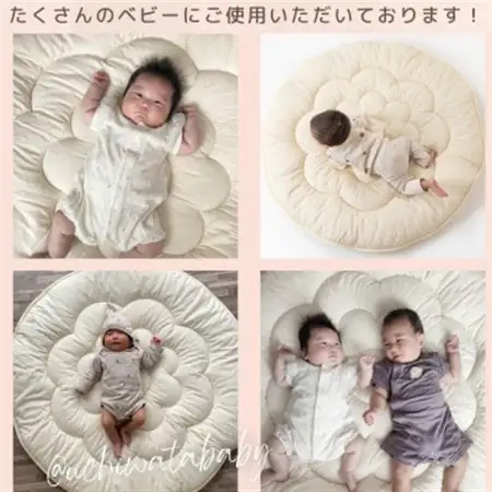日本製直径110cmプレイマットラウンドマット花キルトダブルガーゼ生成り_雑貨・日用品  家具・インテリア _【1480805】