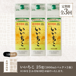 ＜定期便・全3回(連続)＞いいちこ 25度 パック(総量16.2L・計5.4L×3回)酒 お酒 むぎ焼酎 1800ml 麦焼酎 いいちこ 常温 三和酒類 紙パック【206100101】【酒のひろた】