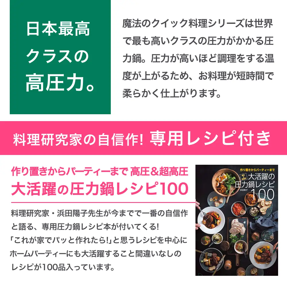 圧力鍋 日本最高クラスの超高圧と高圧の2段切替　魔法のクイック料理 5.5L【wdcf0002A】