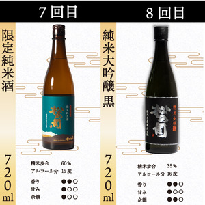定期便 日本酒 松の司 8本 ( 1種類 × 8回 ) 720ml 「純米酒」「AZOLLA50」「楽」「陶酔」「純米吟醸」「竜王山田錦」「限定純米酒」「黒」金賞 受賞酒造