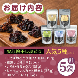 安心院干しぶどう人気セット(合計175g・5種)ドライフルーツ 葡萄 ぶどう 果物 くだもの フルーツ 乾燥 小分け セット 大分県産【100701300】【宮田ファミリーぶどう園】