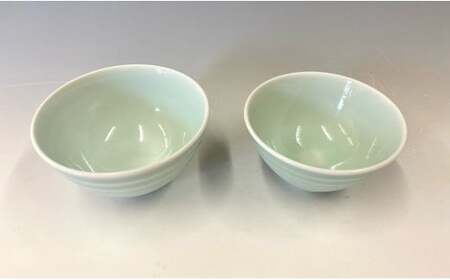 中仙窯 有田焼 青白磁飯碗セット （大・小） 中尾純作 作家 作家物 茶碗 飯碗 夫婦茶碗 ちゃわん 器 食器 伝統工芸 青 青磁 和食 日本食 35000円 3.5万円 A35-400