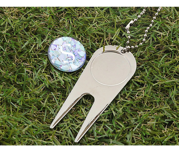 [名入れ] ゴルフフォーク-07 ゴールド×ブルー系【お好きなイニシャルを記載ください】 [1053]