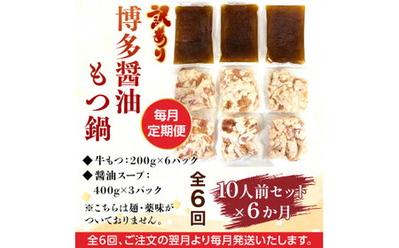 【毎月定期便】訳あり!博多醤油もつ鍋　10人前セット全6回　AO110