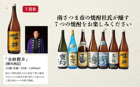 【定期便 全7回】本格芋焼酎 蔵元厳選定期便 一升瓶コース 1.8L×7回 焼酎 芋焼酎 飲み比べ セット ハイボール 1.8L 1,800ml 定期便 本坊酒造 東酒造 萬世酒造 吹上焼酎 杜氏の里笠沙 宇都酒造 櫻井酒造 鹿児島県 南さつま市