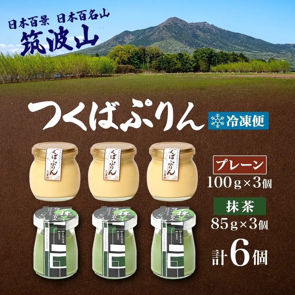 つくばぷりん プレーン ＆ 抹茶ぷりん  各3個 計6個 冷凍 プリン ぷりん 抹茶 まっちゃ 茶 お茶 スイーツ 洋菓子 おやつ 冷菓 贅沢 ご褒美 デザート 和スイーツ 人気 グルメ お取り寄せ ギフト プレゼント 贈り物 つくば 送料無料 ふじ屋 茨城県 桜川市 [EW004sa]
