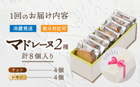 【12回定期便】チョコマドレーヌ レモンケーキ 各4個 計8個セット [EBV036]  チョコ マドレーヌ まどれーぬ レモンケーキ れもんけーき 焼菓子 スイーツ おやつ セット 定期 定期便